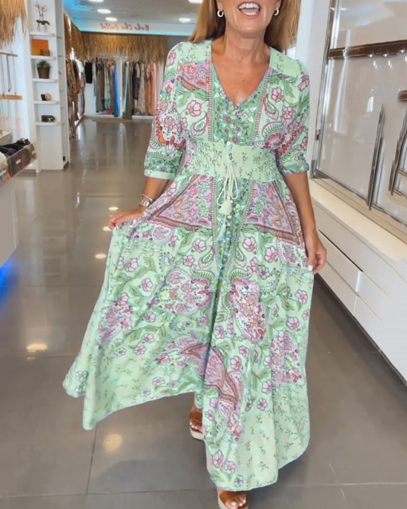 3/4 Sleeve Vacation Dress with V-Neckline