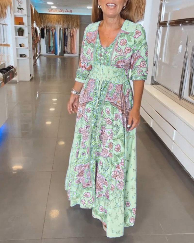3/4 Sleeve Vacation Dress with V-Neckline