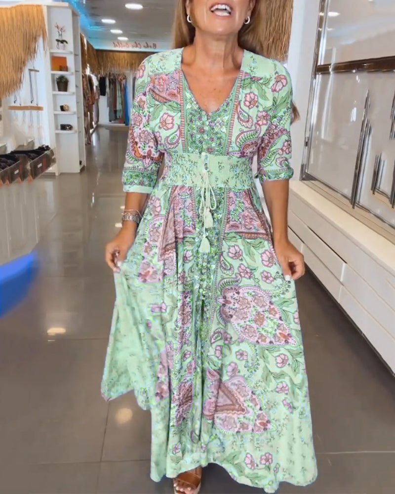 3/4 Sleeve Vacation Dress with V-Neckline