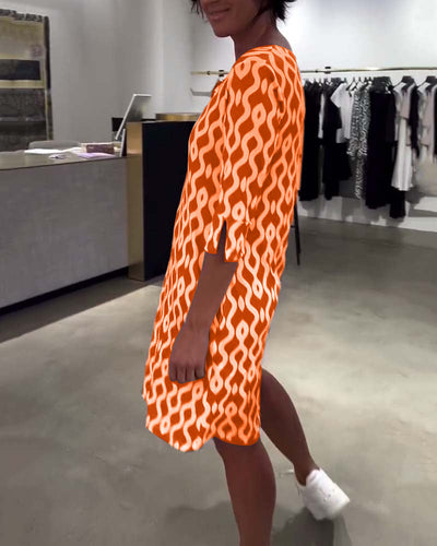 Printed Midi Dress with Stand Collar