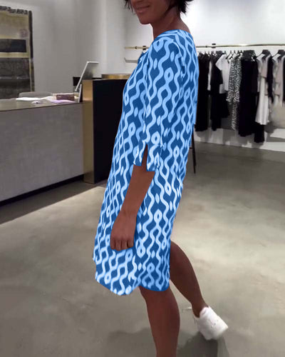 Printed Midi Dress with Stand Collar