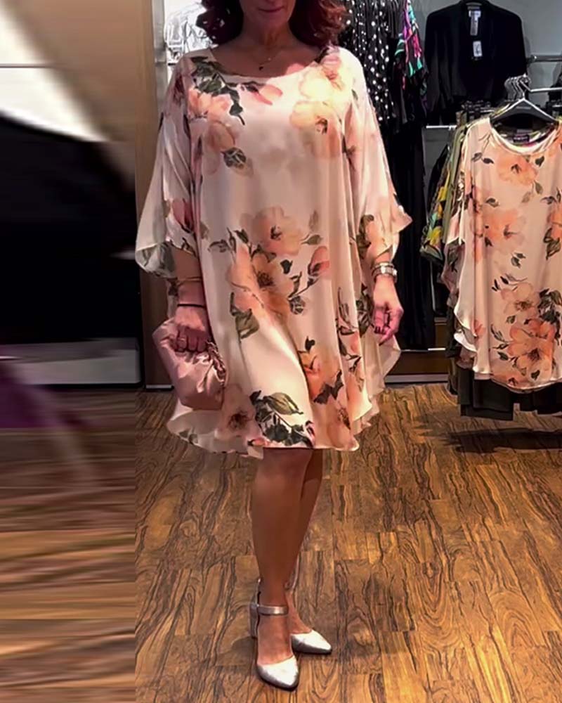 Printed Batwing Sleeve Dress