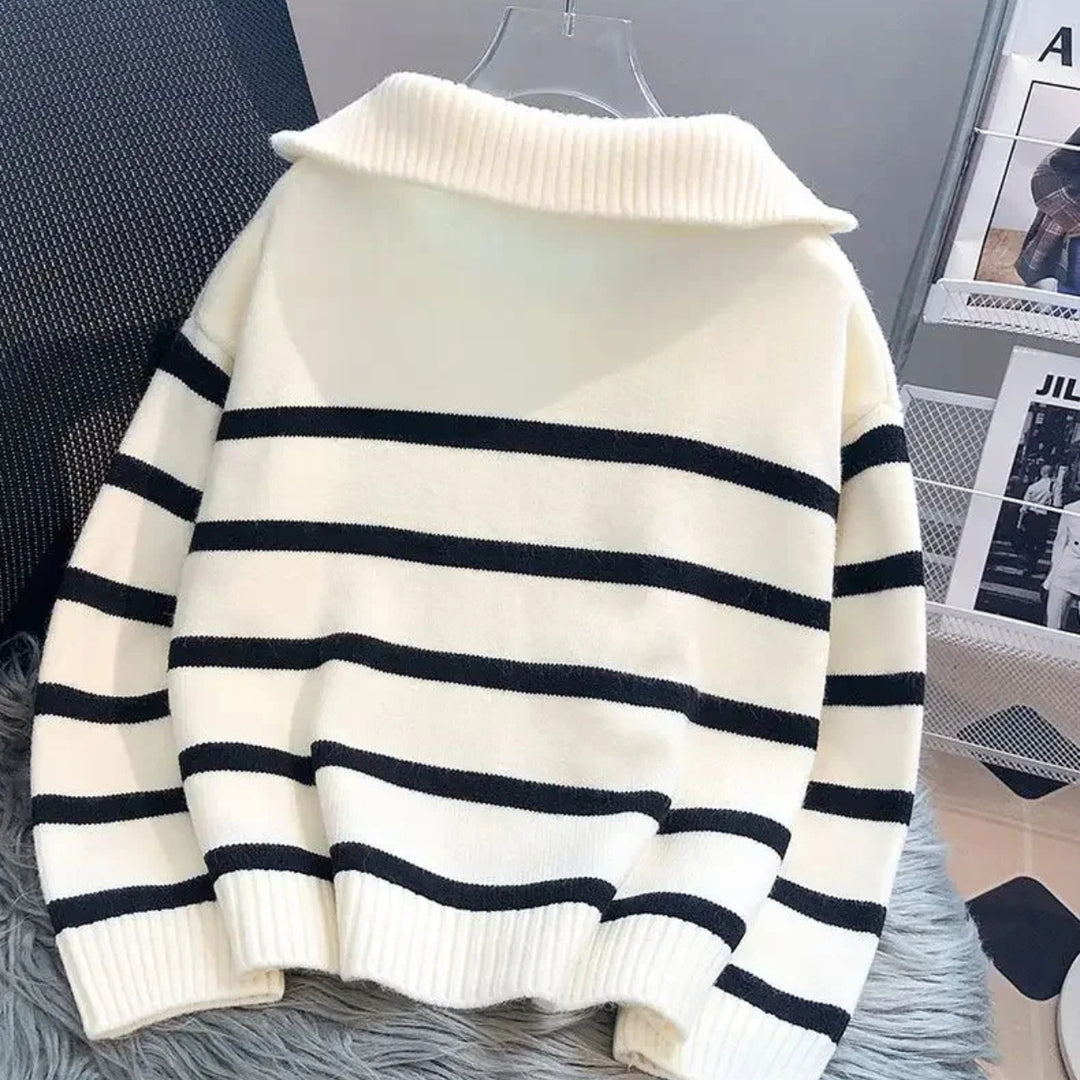 Striped Sweater with Zipped Collar - FINAL CLEARANCE