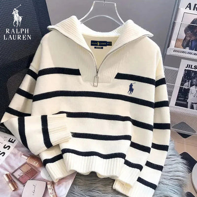 Striped Sweater with Zipped Collar || FINAL CLEARANCE