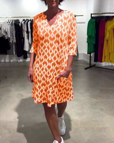 Printed Midi Dress with Stand Collar
