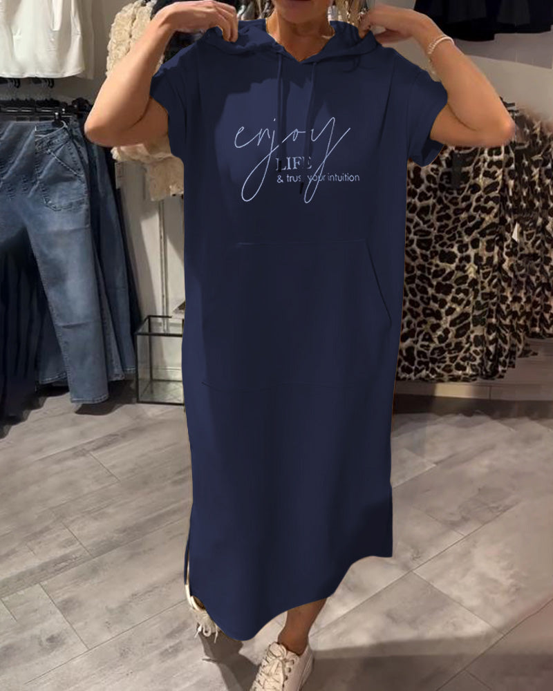 Casual Hooded Dress with Drawstring