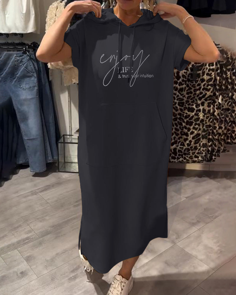 Casual Hooded Dress with Drawstring