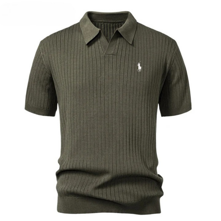 MEN'S Polo  in knitted V-neck with stripes
