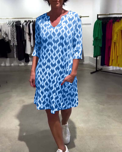 Printed Midi Dress with Stand Collar