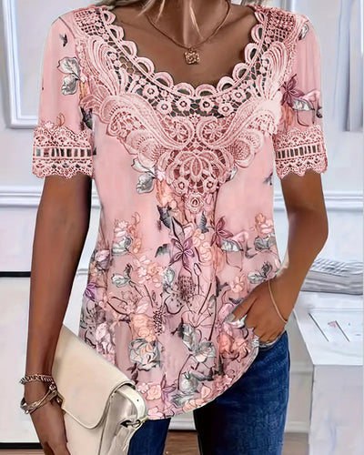 Fashion Short Sleeve T-Shirt with Floral Print