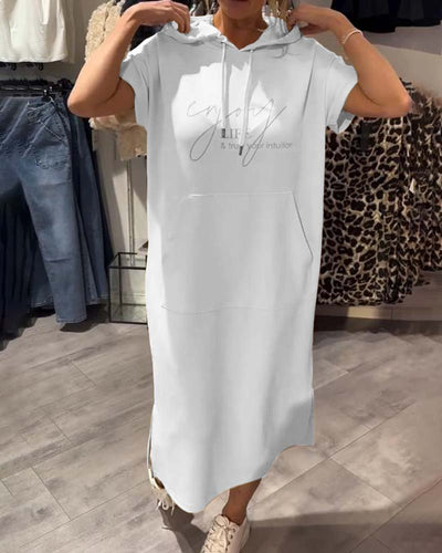 Casual Hooded Dress with Drawstring