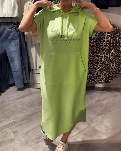 Casual Hooded Dress with Drawstring