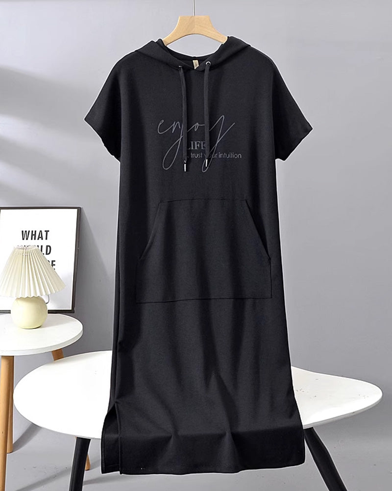 Casual Hooded Dress with Drawstring