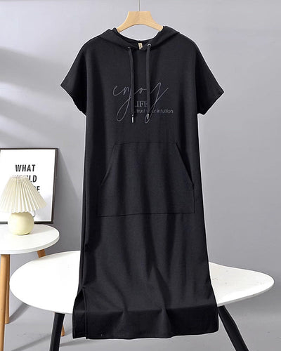 Casual Hooded Dress with Drawstring