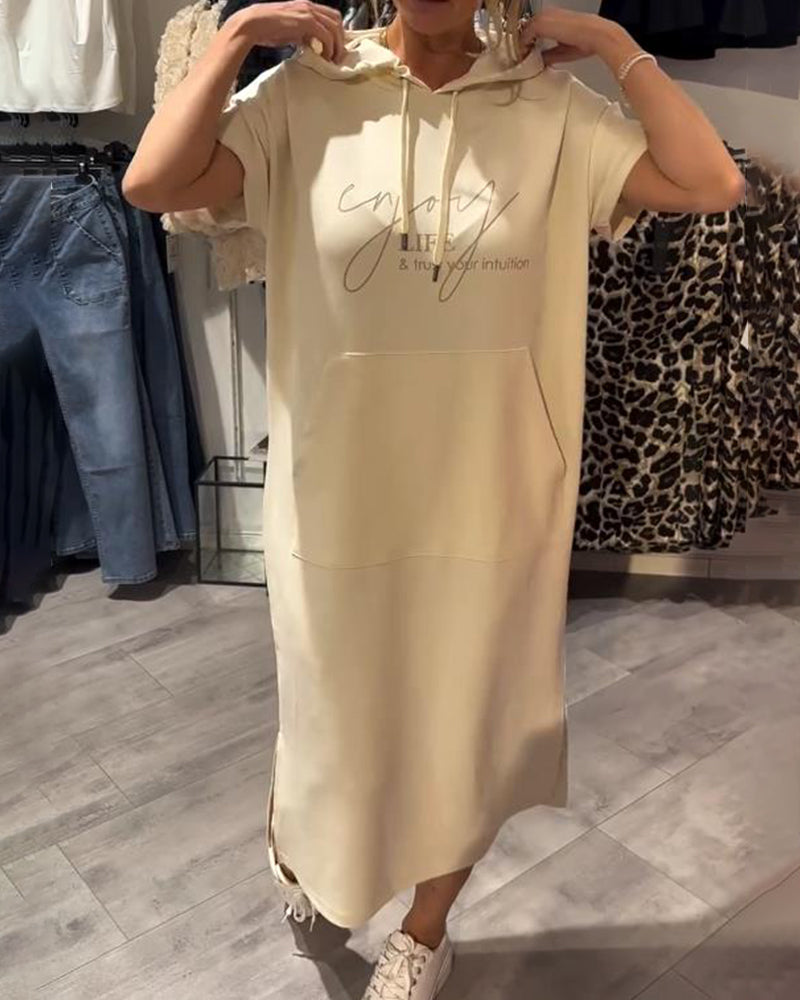 Casual Hooded Dress with Drawstring