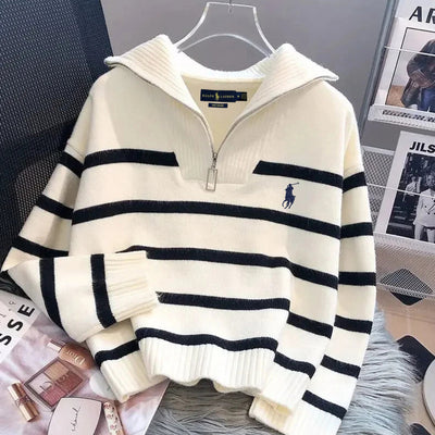 Striped Sweater with Zipped Collar - FINAL CLEARANCE