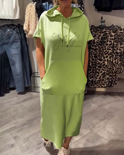Casual Hooded Dress with Drawstring