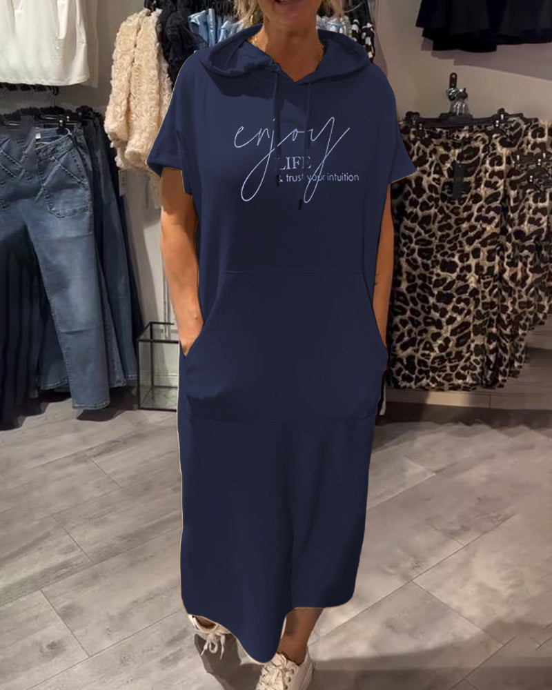 Casual Hooded Dress with Drawstring