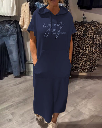 Casual Hooded Dress with Drawstring