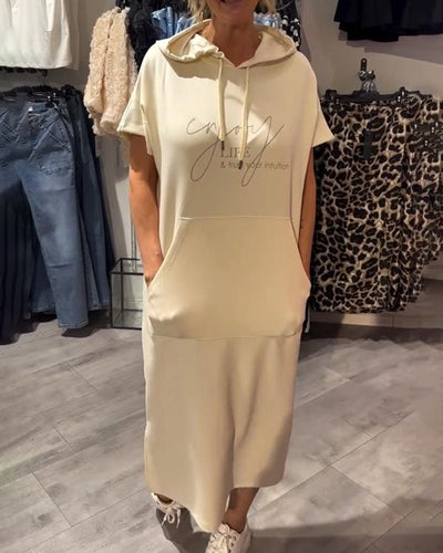 Casual Hooded Dress with Drawstring