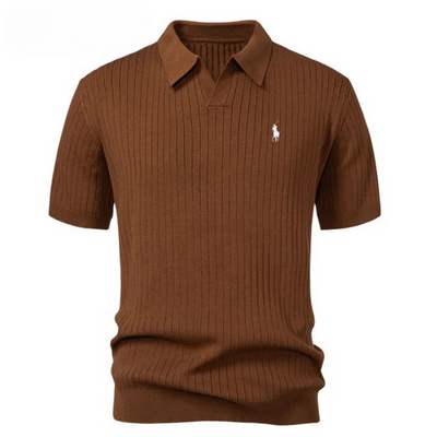 MEN'S Polo  in knitted V-neck with stripes