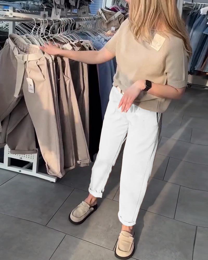 Solid Color Relaxed Straight Pants