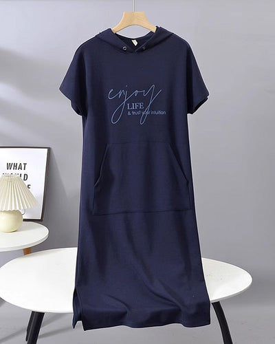 Casual Hooded Dress with Drawstring