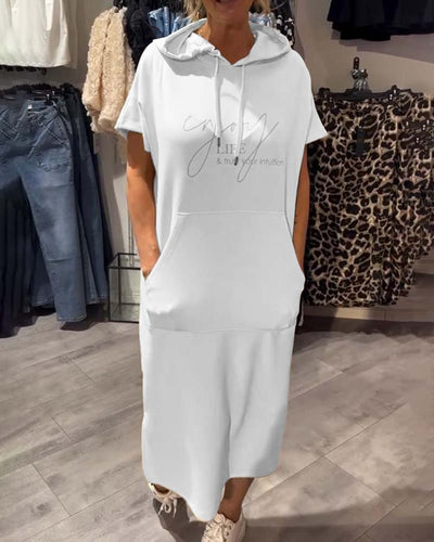 Casual Hooded Dress with Drawstring