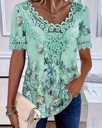 Fashion Short Sleeve T-Shirt with Floral Print