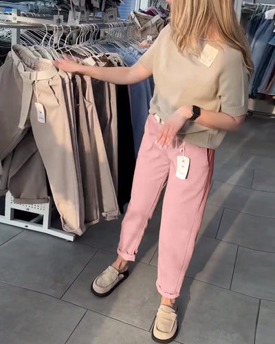 Solid Color Relaxed Straight Pants