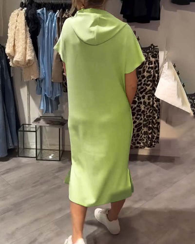 Casual Hooded Dress with Drawstring