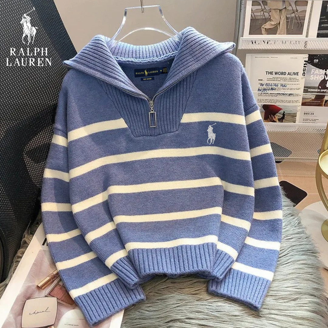 Striped Sweater with Zipped Collar || FINAL CLEARANCE