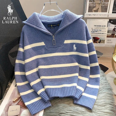 Striped Sweater with Zipped Collar || FINAL CLEARANCE