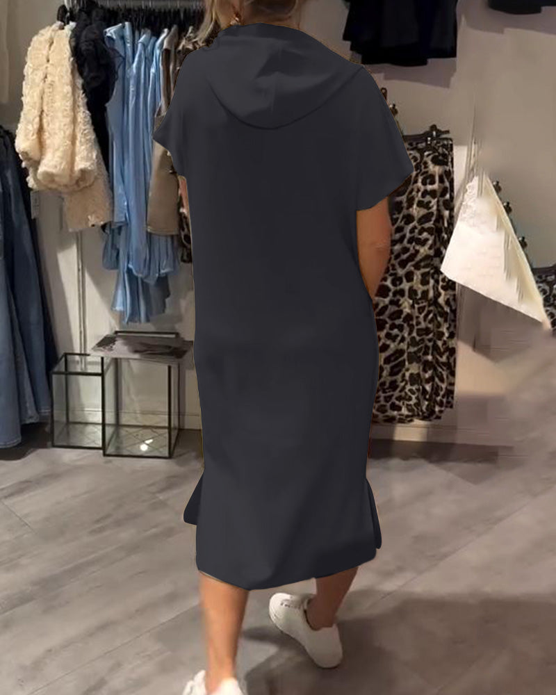 Casual Hooded Dress with Drawstring