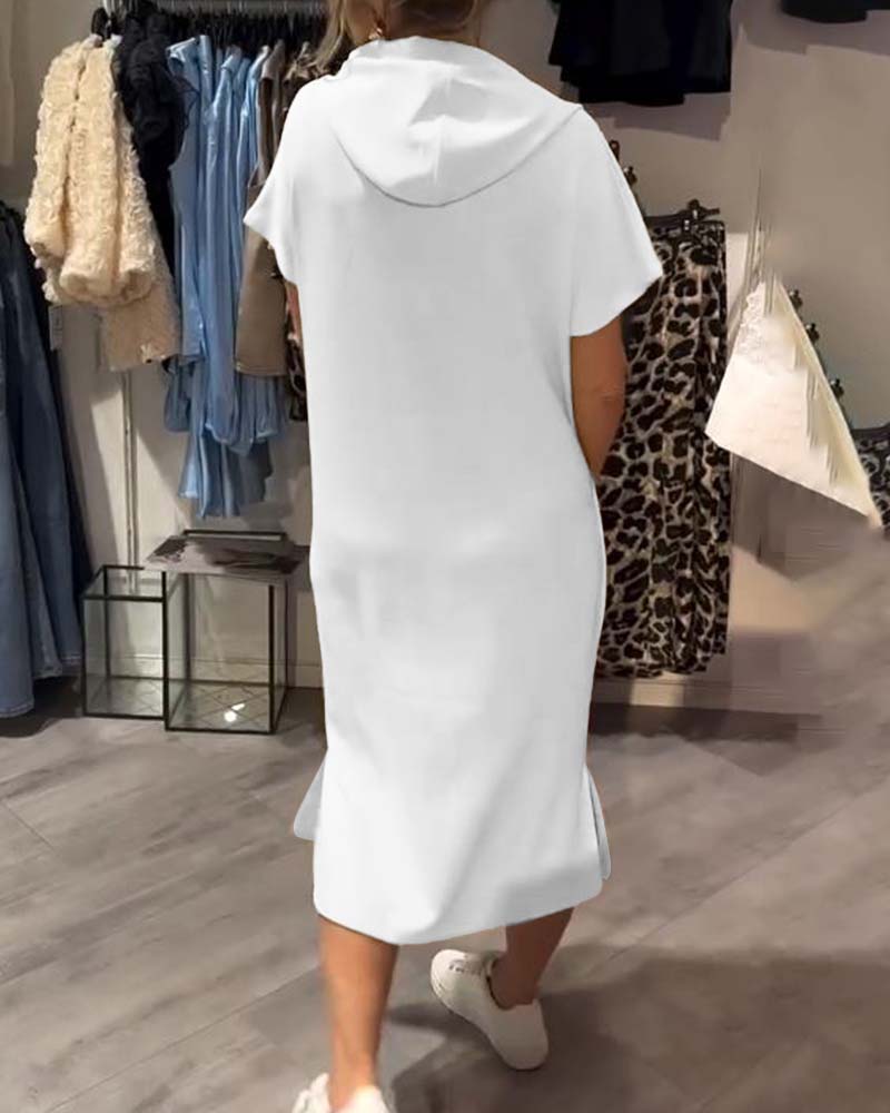 Casual Hooded Dress with Drawstring