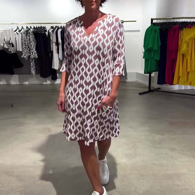 Printed Midi Dress with Stand Collar