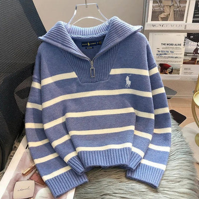 Striped Sweater with Zipped Collar - FINAL CLEARANCE