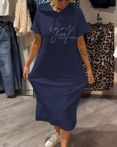 Casual Hooded Dress with Drawstring