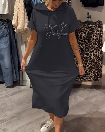 Casual Hooded Dress with Drawstring