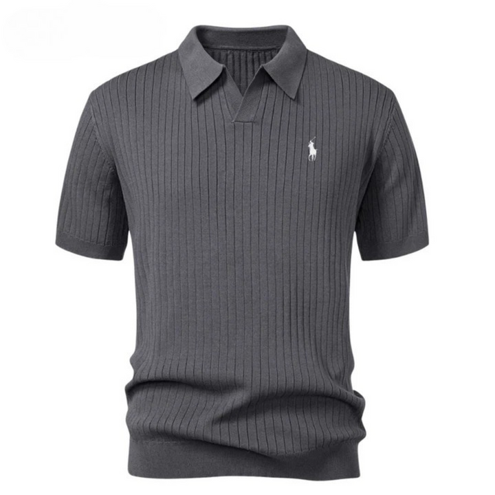 MEN'S Polo  in knitted V-neck with stripes
