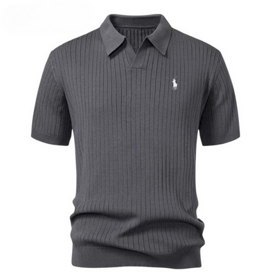 MEN'S Polo  in knitted V-neck with stripes
