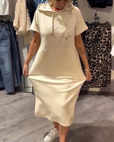 Casual Hooded Dress with Drawstring