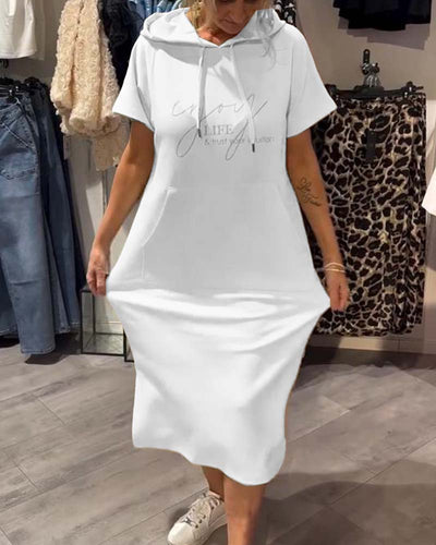 Casual Hooded Dress with Drawstring