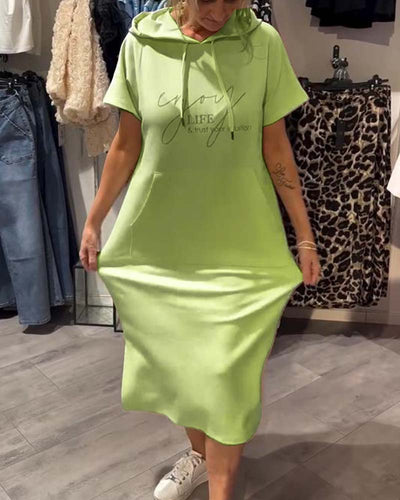 Casual Hooded Dress with Drawstring