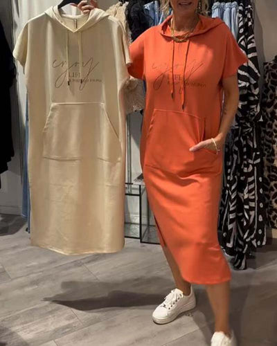 Casual Hooded Dress with Drawstring