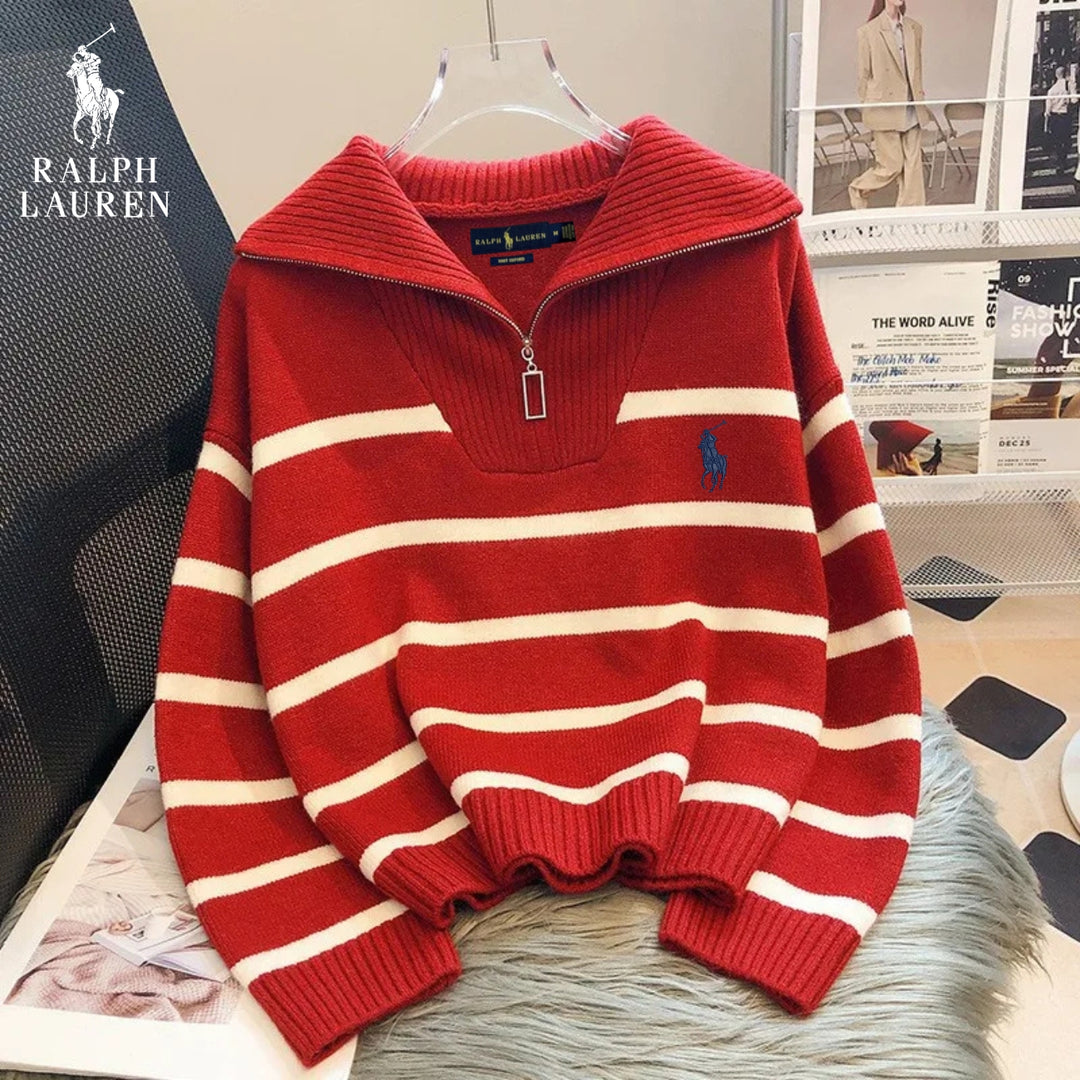 Striped Sweater with Zipped Collar || FINAL CLEARANCE