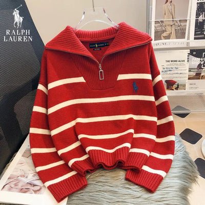 Striped Sweater with Zipped Collar || FINAL CLEARANCE