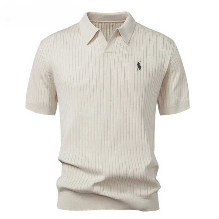MEN'S Polo  in knitted V-neck with stripes