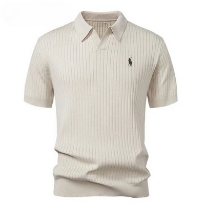 MEN'S Polo  in knitted V-neck with stripes