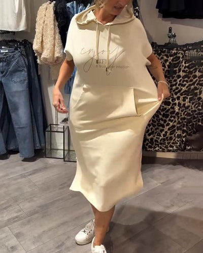 Casual Hooded Dress with Drawstring